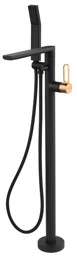 Baterie cada - dus freestanding FDesign Zaffiro finisaj negru-rose gold cu set de dus