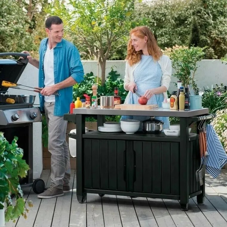 Masă multifuncțională de grătar Keter pentrugrădină UNITY XL 270 l grafit, 134 x 52 x 90 cm