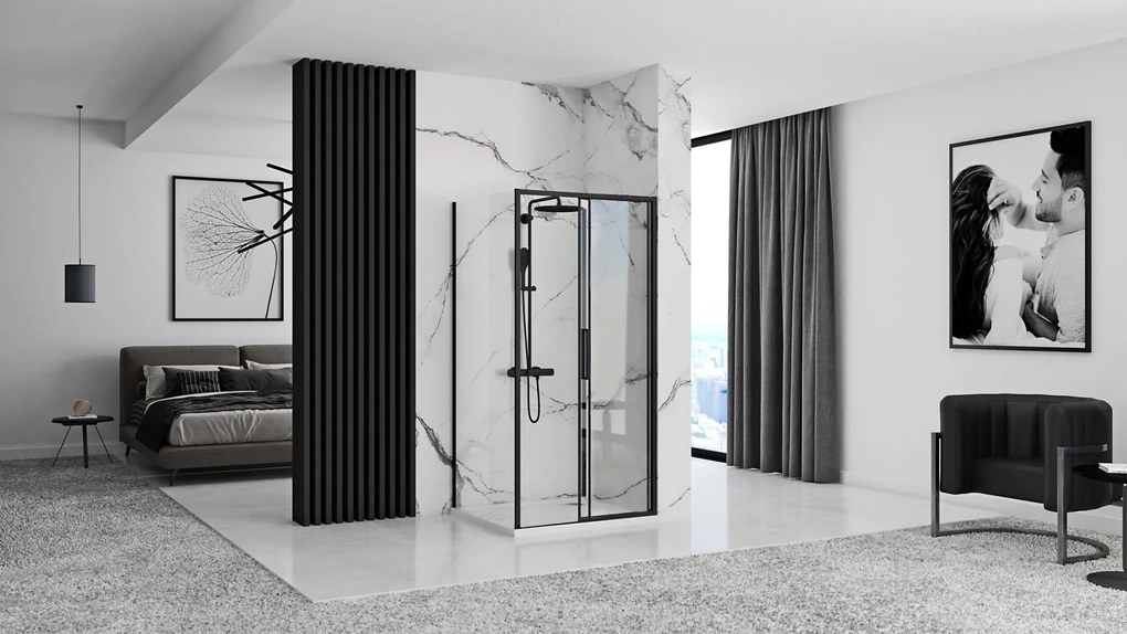 Cabina dus de colt Rapid Slide Negru 160x90cm, Rea