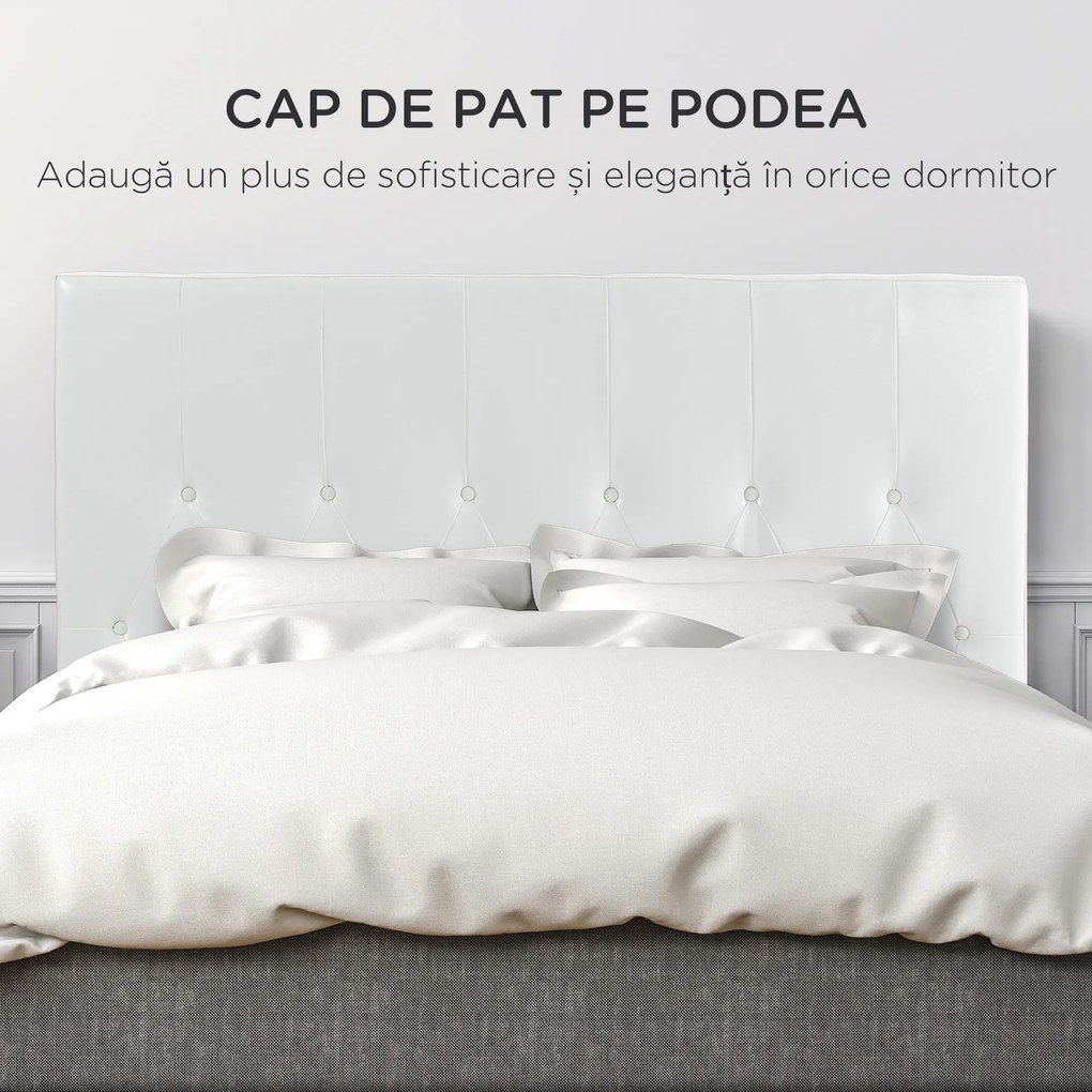 HOMCOM Spătar Pat Matrimonial Capitonată cu Design cu Nasturi, Căpătâi Pat din Piele PU și MDF, 160x7x120 cm, Alb | Aosom Romania