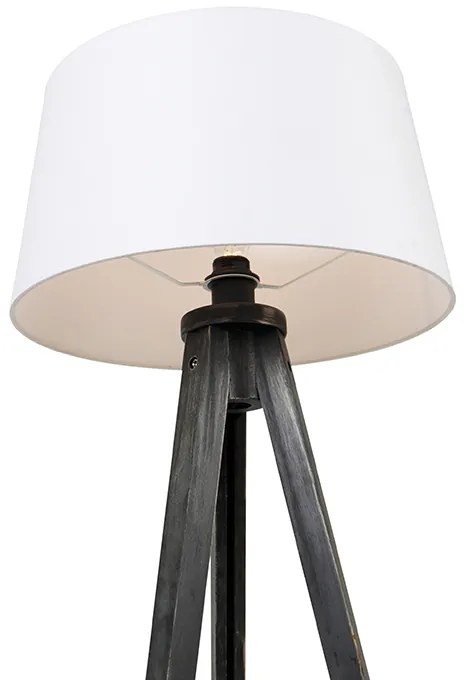 Triplu negru cu abajur din in alb 45 cm - Tripod Classic