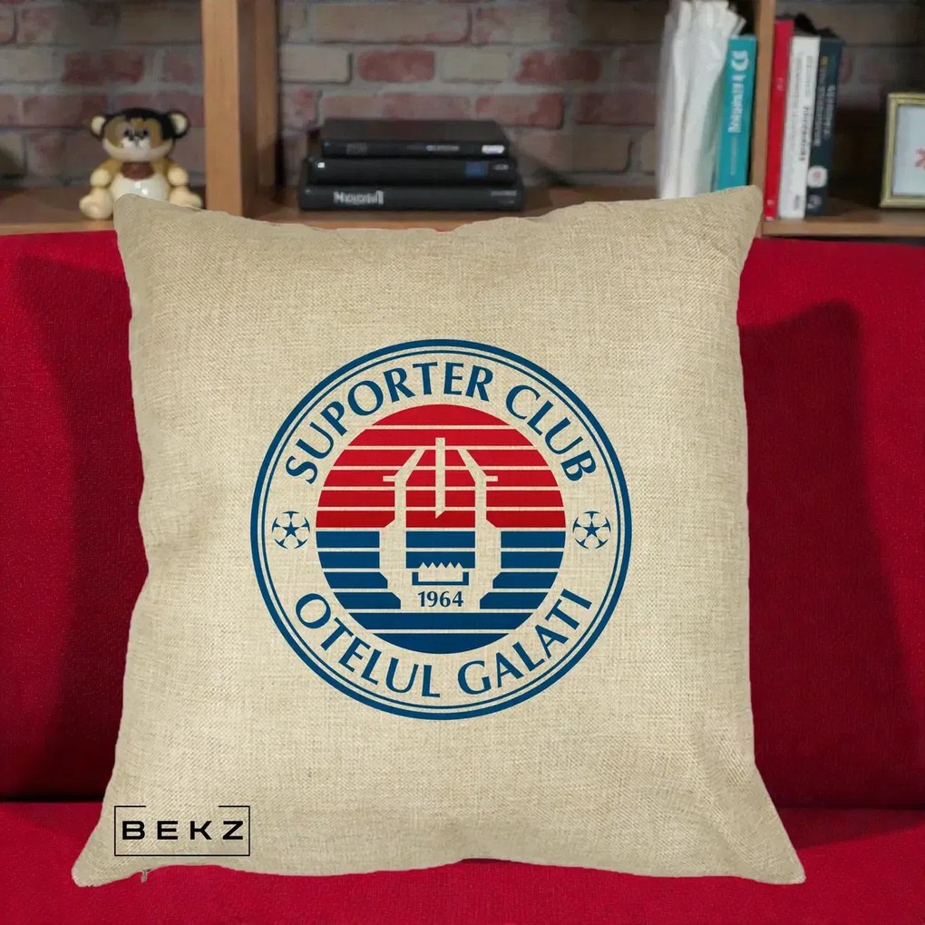 Perna Personalizata Otelul Galati Suporter Club 1964, 40x40 cm, Crem, Husa Detasabila, Perna Inclusa, BEKZ®