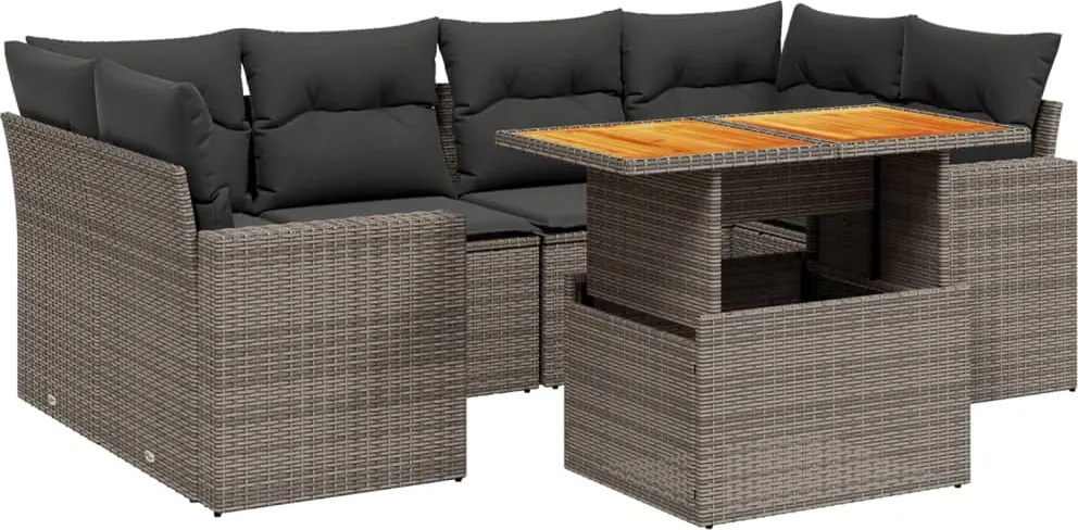 vidaXL Set canapele de grădină, 7 piese, cu perne, gri, poliratan