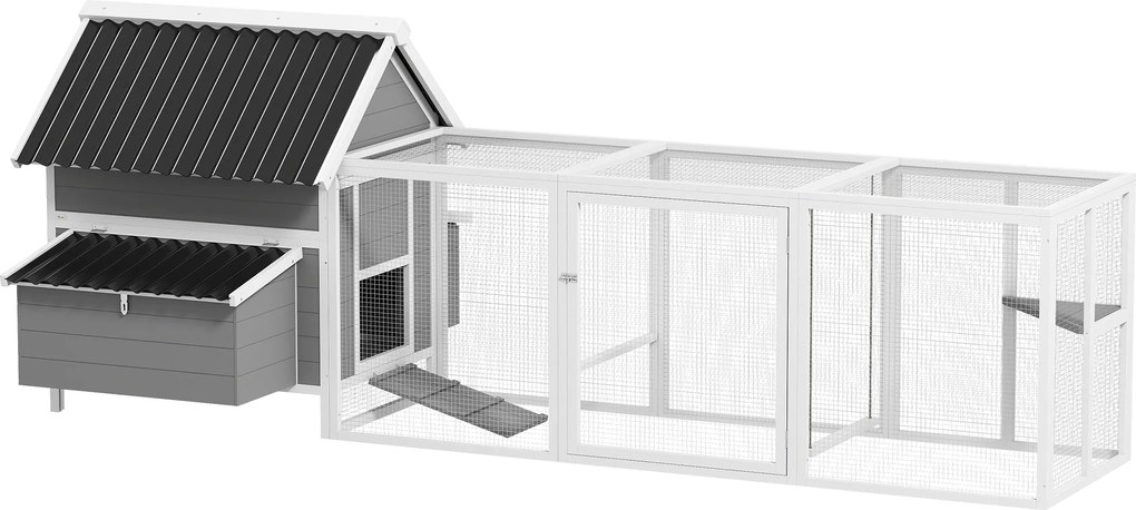 PawHut Coteț mare pentru 7-10 găini, bățuri de cocoțat, leagăn, fereastră, cuiburi, plasă metalică, gri | Aosom Romania