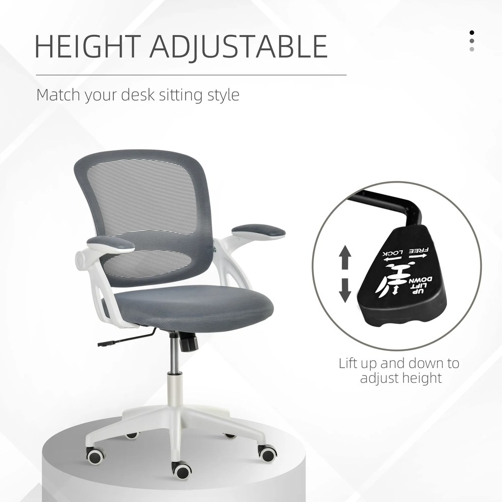 Scaun de Birou Ergonomic Spatar din Plasa si Sezut Capitonat, Inaltime Reglabila, 65.5x61.5x88-97.5cm, Gri Vinsetto | Aosom RO