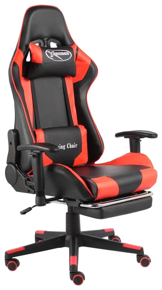 vidaXL Scaun jocuri pivotant cu suport de picioare, roșu, PVC