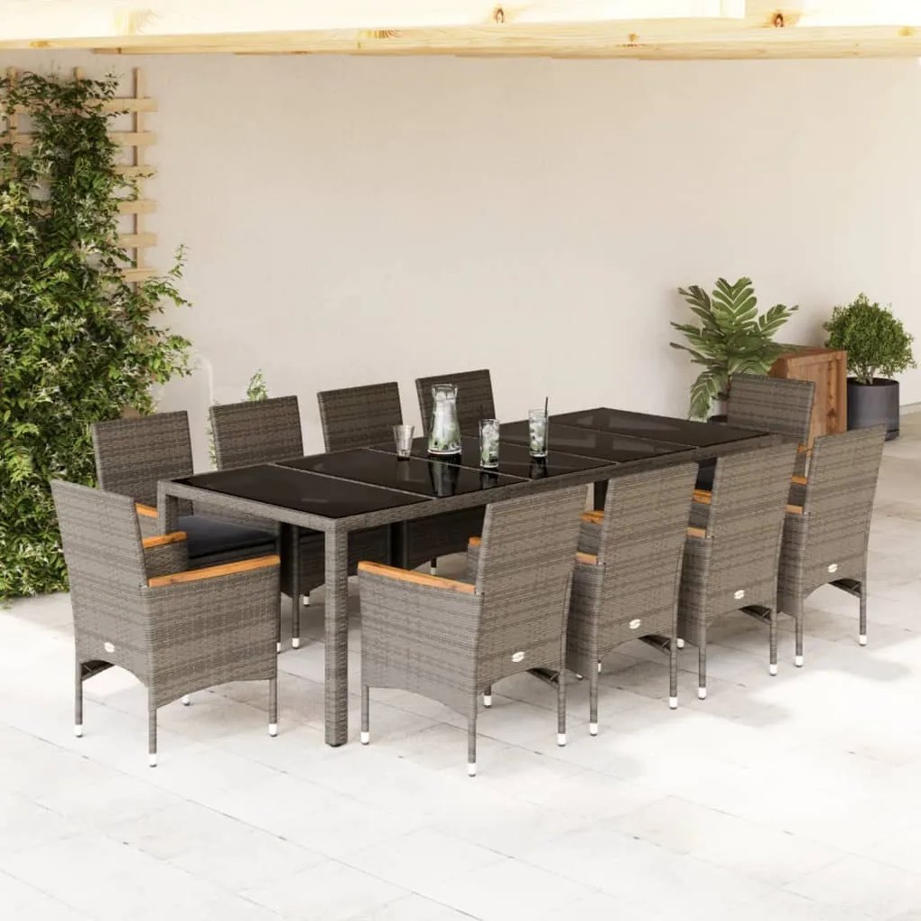 vidaXL Set mobilier de grădină cu perne 11 piese gri poliratan&amp;sticlă