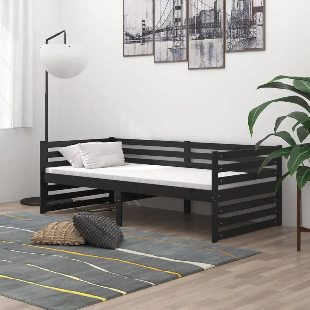 806949 vidaXL Pat de zi, negru, 90x200 cm, lemn masiv de pin