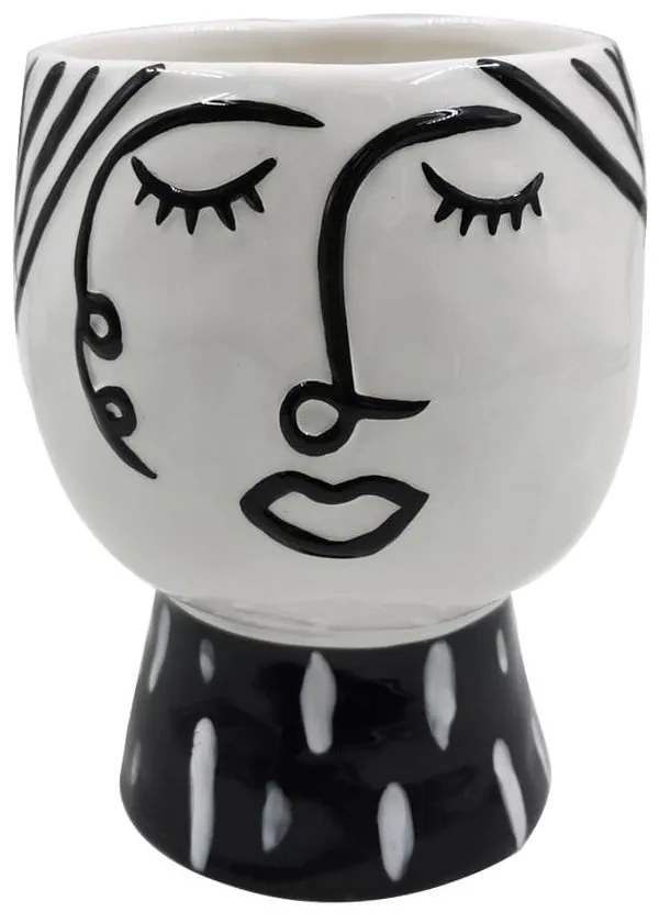 Vază din porțelan Mauro Ferretti Pot Face, alb - negru