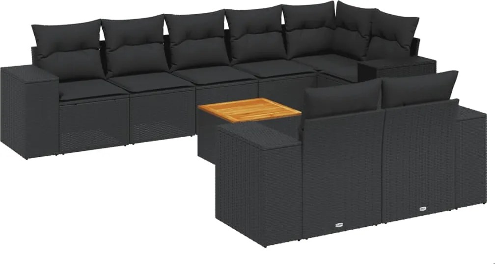 vidaXL Set mobilier de grădină cu perne, 9 piese, negru, poliratan