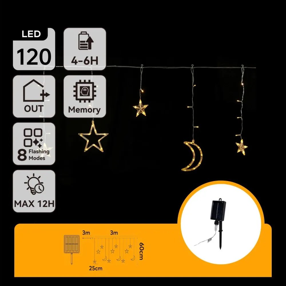 Aigostar - Ghirlandă solară LED de Crăciun, 120 LED, 8 moduri, 3 x 0,6 m, 500 mAh, IP65, alb cald