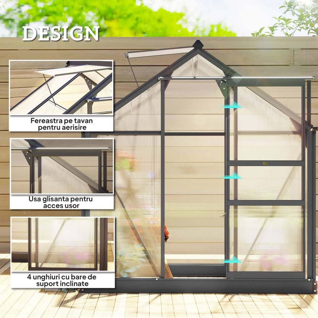 Outsunny Seră de Grădină din Policarbonat Anti UV cu Fereastră și Ușă Glisantă, 190x132x201 cm | Aosom Romania