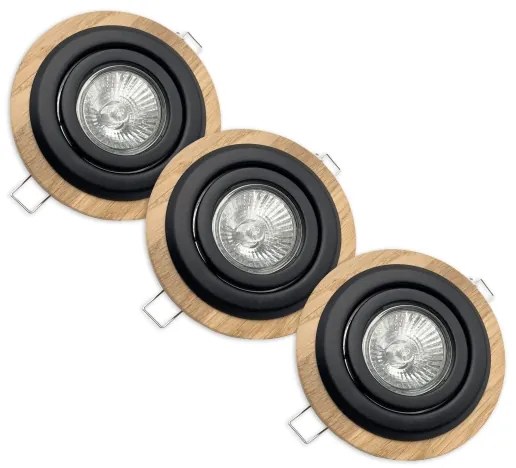Set 3x spot încastrat TOBBY 1x GU10/20W/230V, Ø 11,5 cm, stejar/negru