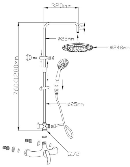 Aqualine - Set de duș KASIOPEA cu baterie, crom lucios
