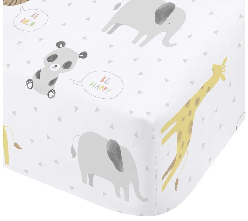 Cearceaf pentru copii alb pentru pat de o persoană cu elastic 90x190 cm Roarsome Animals – Catherine Lansfield