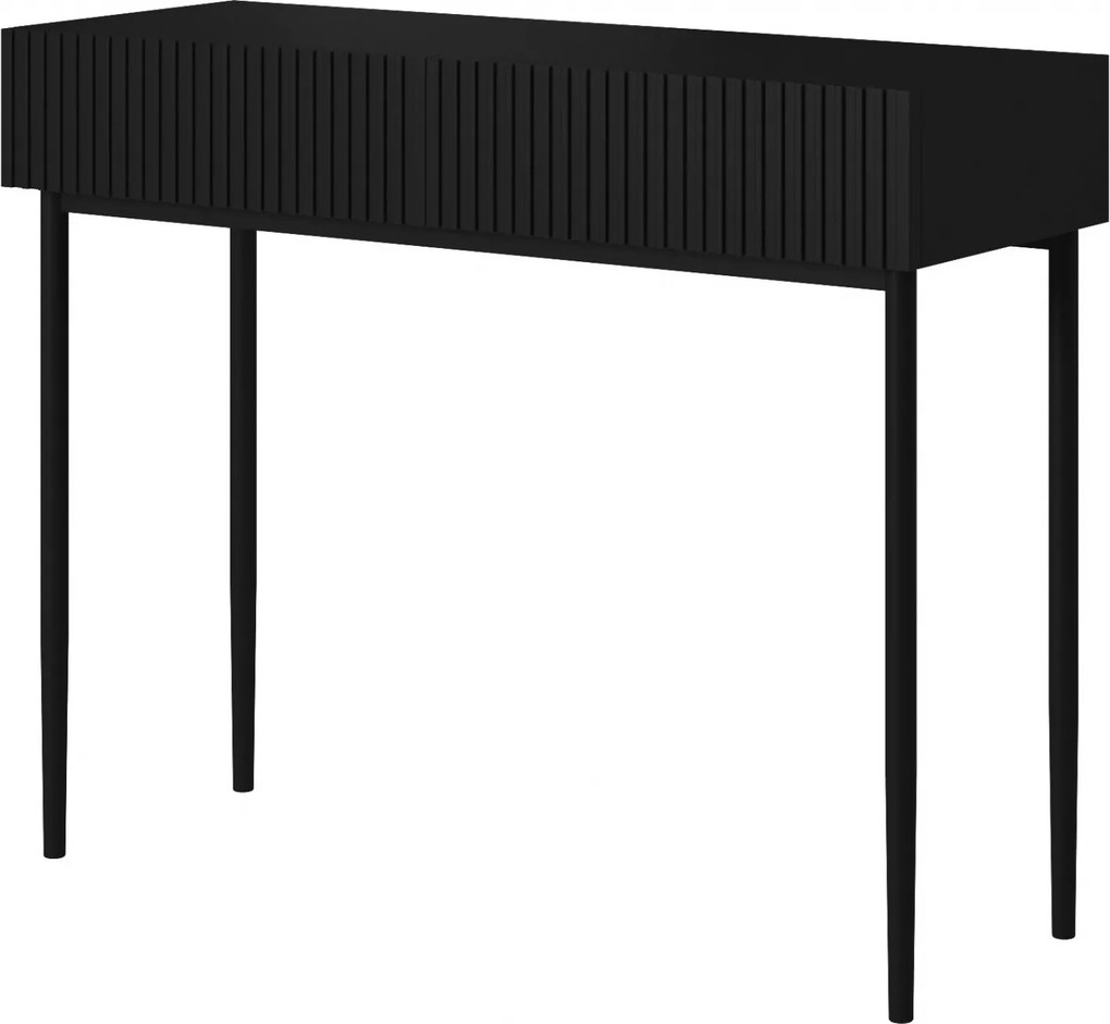Masă de machiaj cu sertare Nicole 100 cm - negru mat / picioare negre