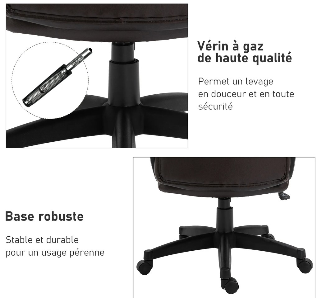 HOMCOM Fotoliu birou ergonomic reglabil cu roți pivotante 360°, tapițerie PU ciocolată, 64x73x106-115,5 cm | Aosom Romania