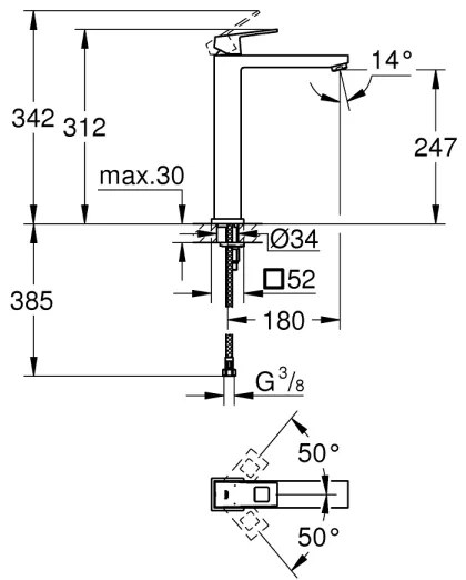 Baterie pentru lavoar GROHE EUROCUBE 23406000, mărime XL, crom lucios