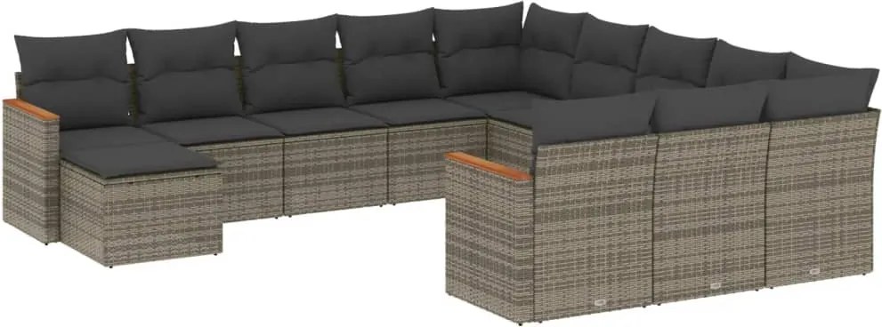 vidaXL Set canapea de grădină cu perne, 12 piese, gri, poliratan