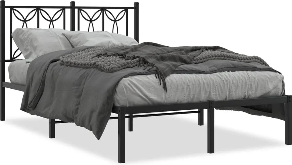 vidaXL Cadru de pat metalic cu tăblie, negru, 120x190 cm