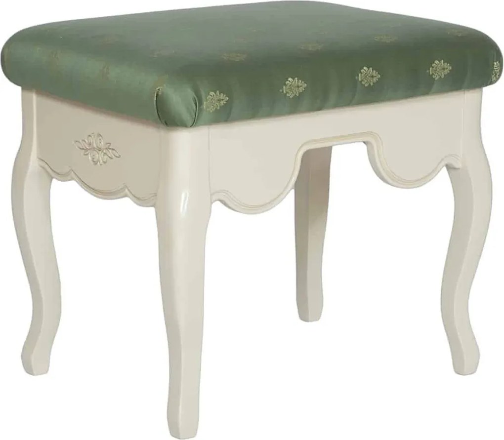 Taburet lemn masiv alb antic Casandra, 53 × 40 × 46 cm