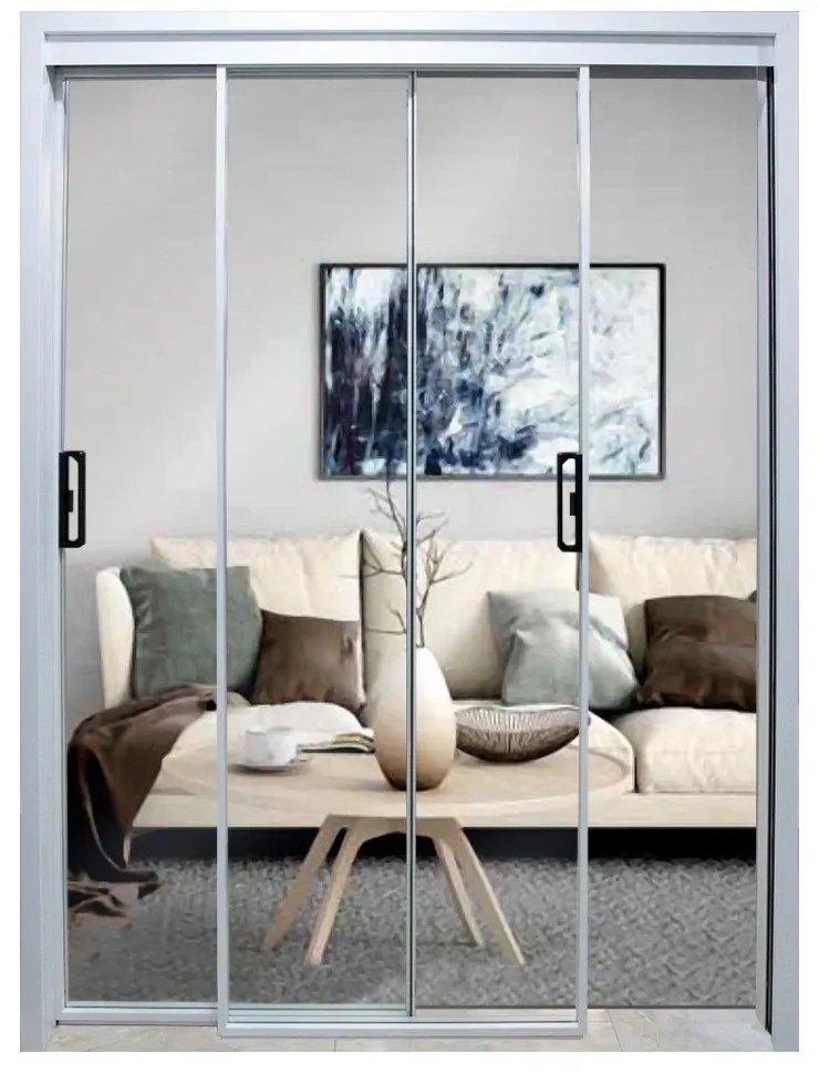 Usa Dubla Glisanta de interior din Termopan Novo Doors ND300, Geam transparent, Cadru din aluminiu, Kit complet, Toc 14 cm INCLUS, 140x200 cm