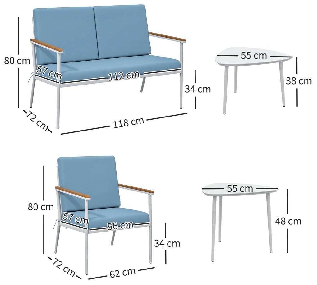 Outsunny Set de Mobilier de Grădină din 5 Piese cu Canapea, 2 Fotoli și 2 Măsuțe de Cafea, 118x72x80 cm, Albastru Deschis | Aosom Romania