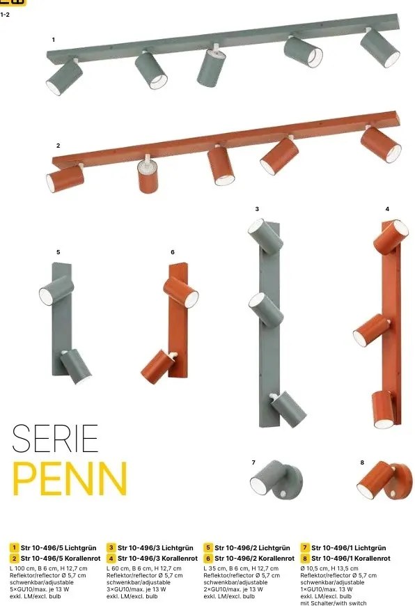 Plafoniera cu 5 spoturi directionabile stil minimalist PENN, rosu coral