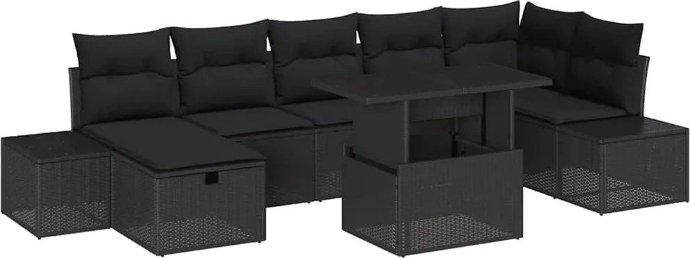 vidaXL Set de canapele pentru grădină cu pernă 8 pcs Negru Rattan poli
