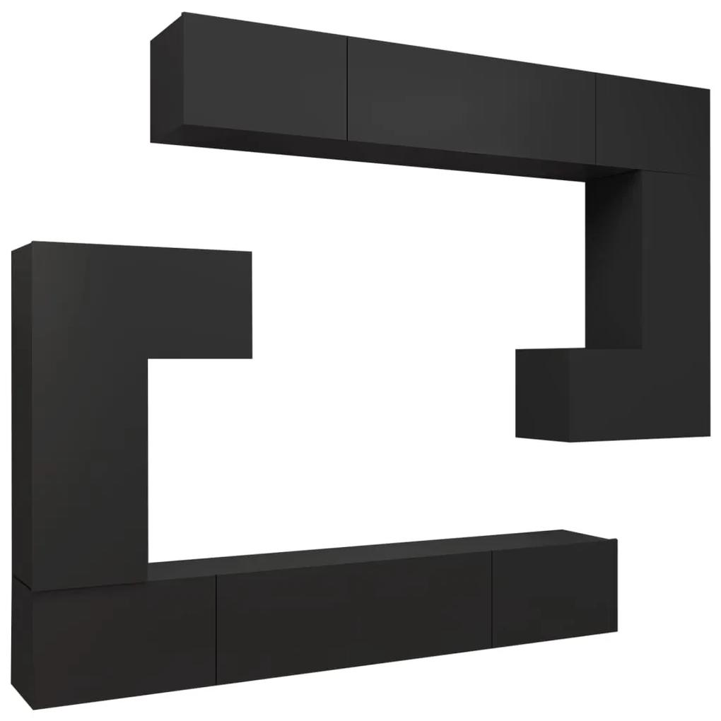 Set dulap TV, 8 piese, negru, lemn prelucrat Negru, 100 x 30 x 30 cm, 1