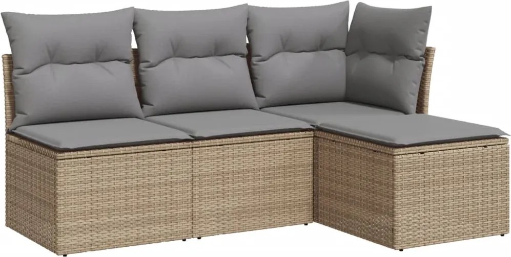 vidaXL Set canapele de grădină, 4 piese, cu perne, bej, poliratan