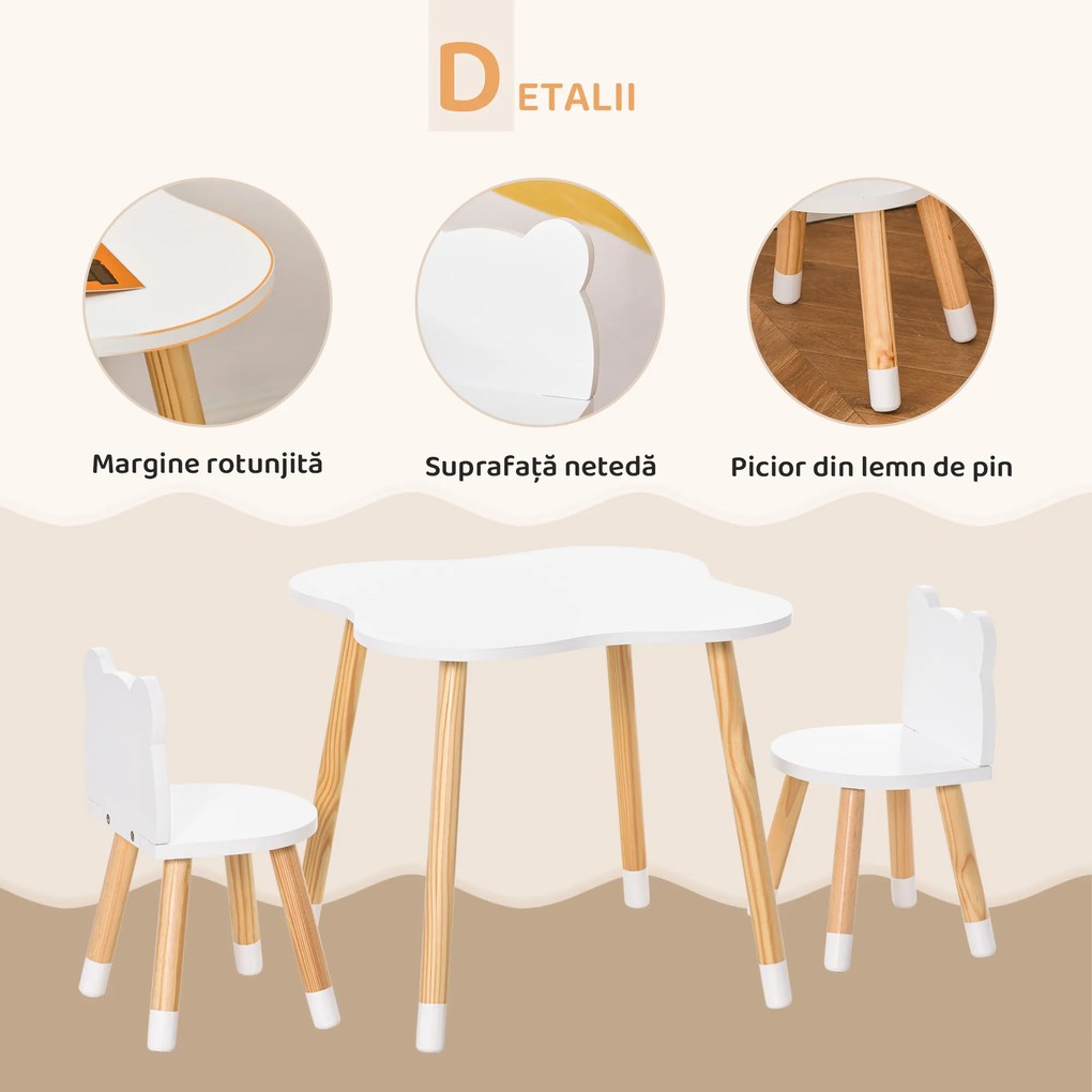 HOMCOM Set de Masă și Scaun din Lemn pentru Copii, Masă de Activități pentru Copii cu Vârsta de 3+ ani, 56x56x50 cm, Gri | Aosom Romania