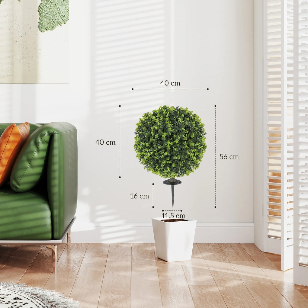 HOMCOM Set 2 Plante Artificiale de Buxus de 40 cm cu Tija Integrată pentru Interior și Exterior, Verde | Aosom Romania