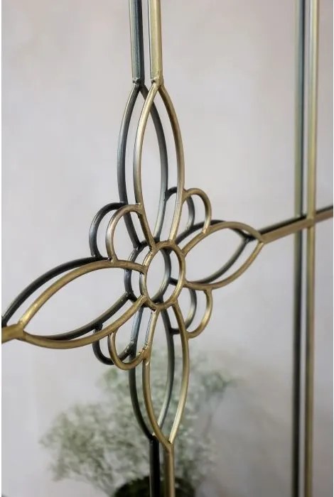 Oglindă cu decor floare, finisaj alamă antichizată, 90×2×180 cm