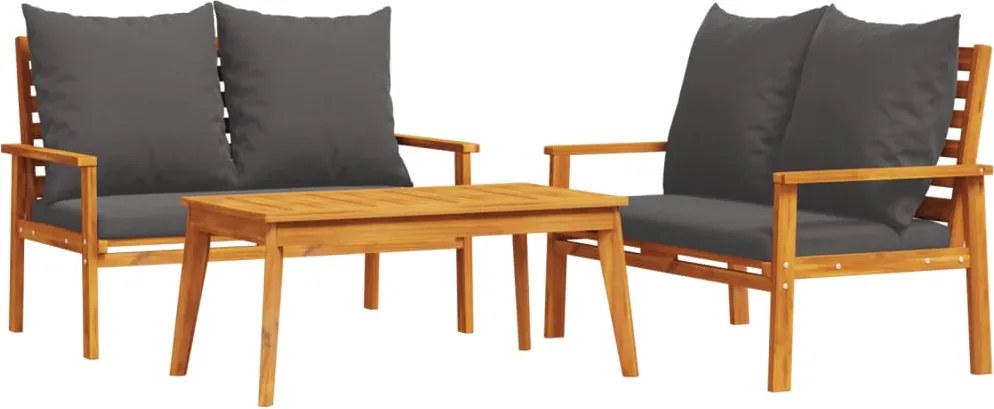 vidaXL Set mobilier de grădină cu perne, 3 piese, lemn masiv acacia