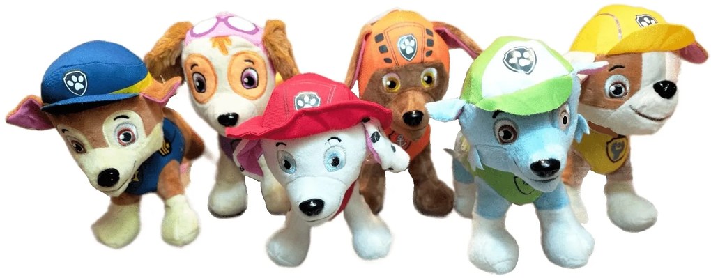 Set, jucarii de plus paw patrol,patrula catelusilor, cu melodie, 22 cm, snur cu ventuza, multicolor