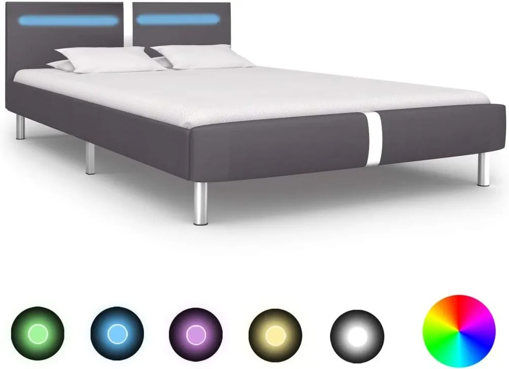 Cadru de pat cu LED, gri, 120 x 200 cm, piele ecologica