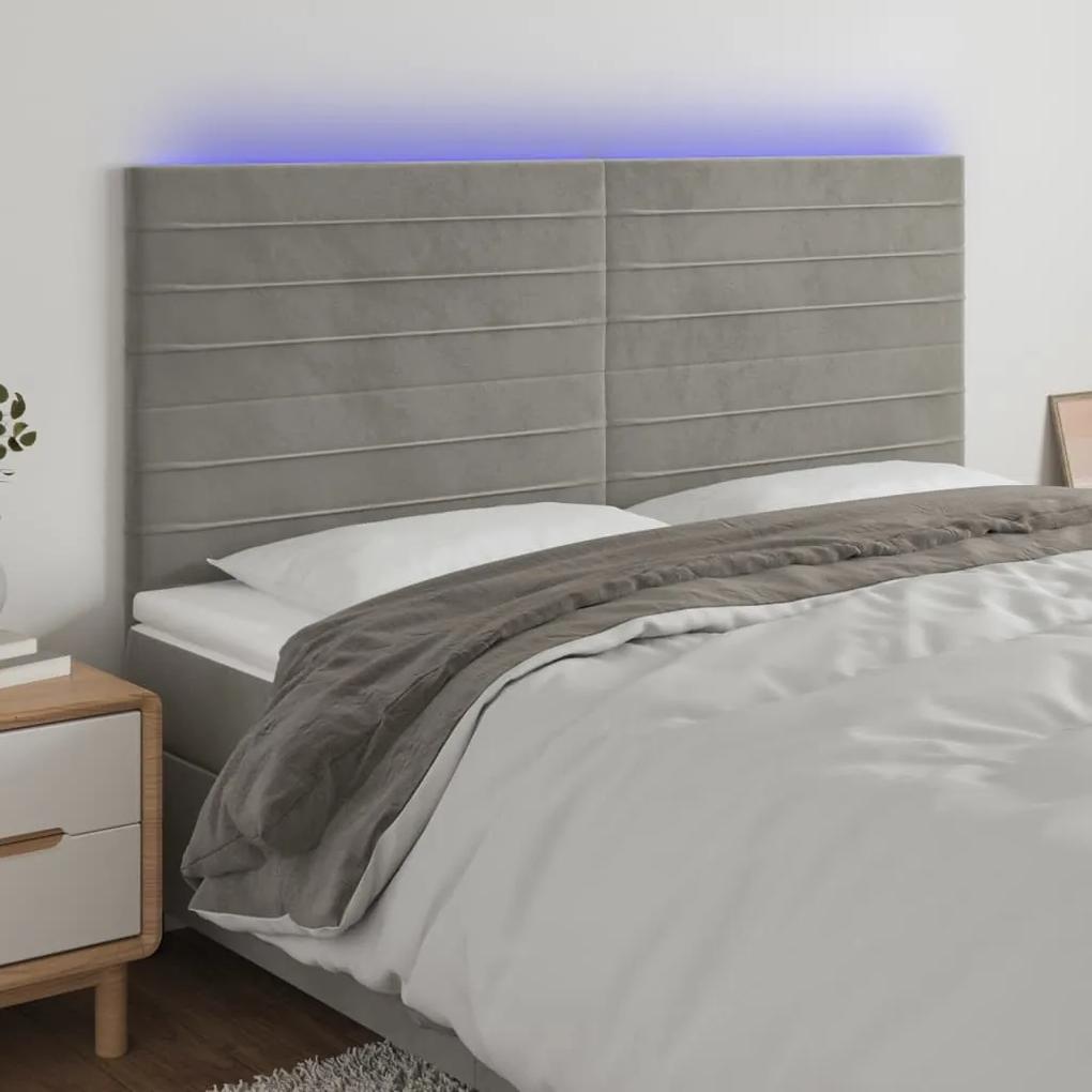 3122624 vidaXL Tăblie de pat cu LED, gri deschis, 180x5x118/128 cm, catifea