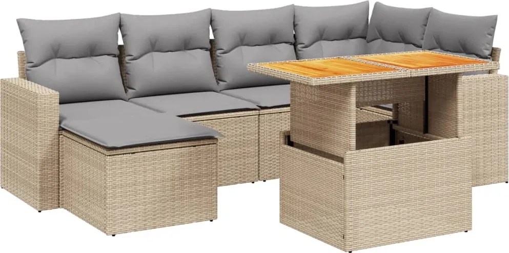 vidaXL Set canapele de grădină, 7 piese, cu perne, bej, poliratan