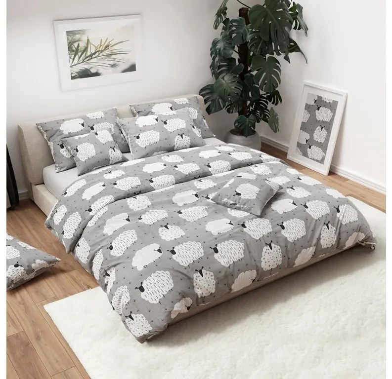 Lenjerie de pat creponata WHITE SHEEPS gri Dimensiune lenjerie de pat: 70 x 90 cm | 140 x 200 cm