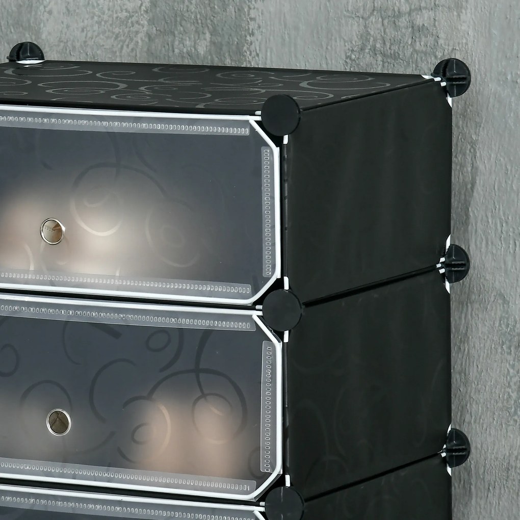 HOMCOM Mobilier de depozitare pentru pantofi modular 6 cuburi dreptunghiulare empilabile - negru | Aosom Romania