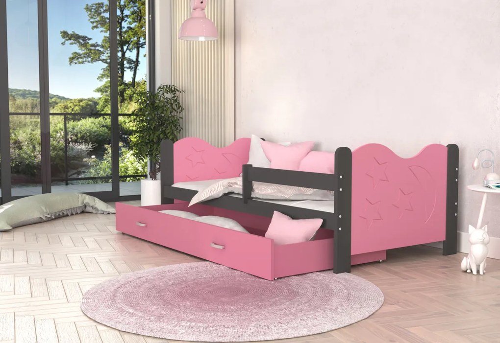 Supermobel Pat pentru copii MIKOLAJ P1 COLOR + saltea + somieră GRATIS, 160x80, gri/alb