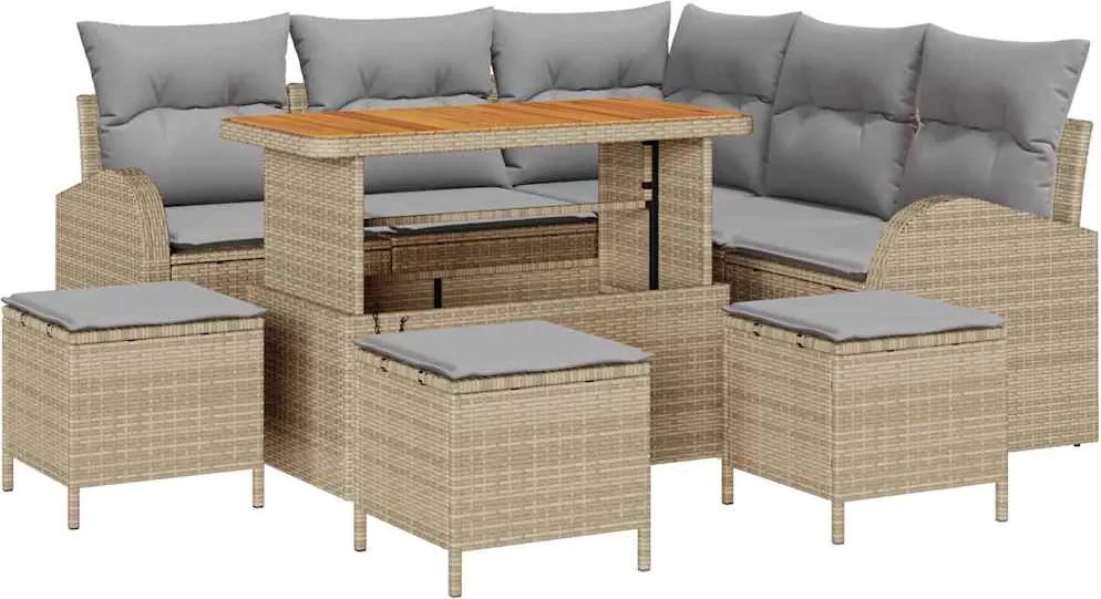 vidaXL Set de canapele pentru grădină cu pernă 9 pcs Bej poliratan