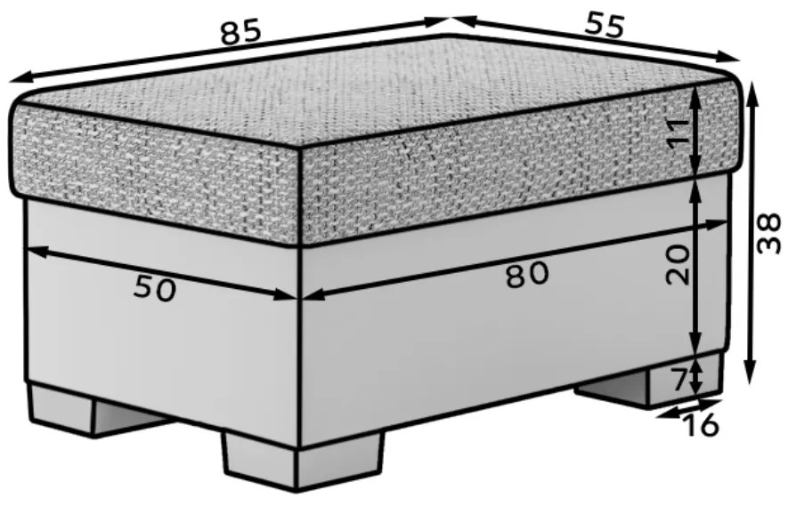 Taburet alb-gri RELTO cu spatiu de depozitare 85x55 cm