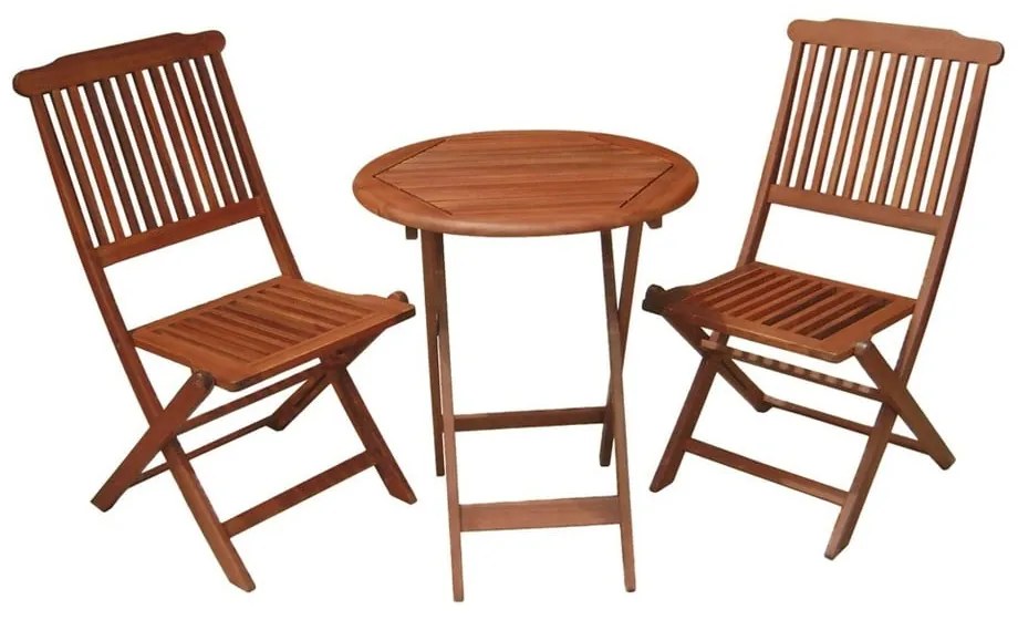 Set masă și 2 scaune din lemn de eucalipt pentru balcon ADDU Prague