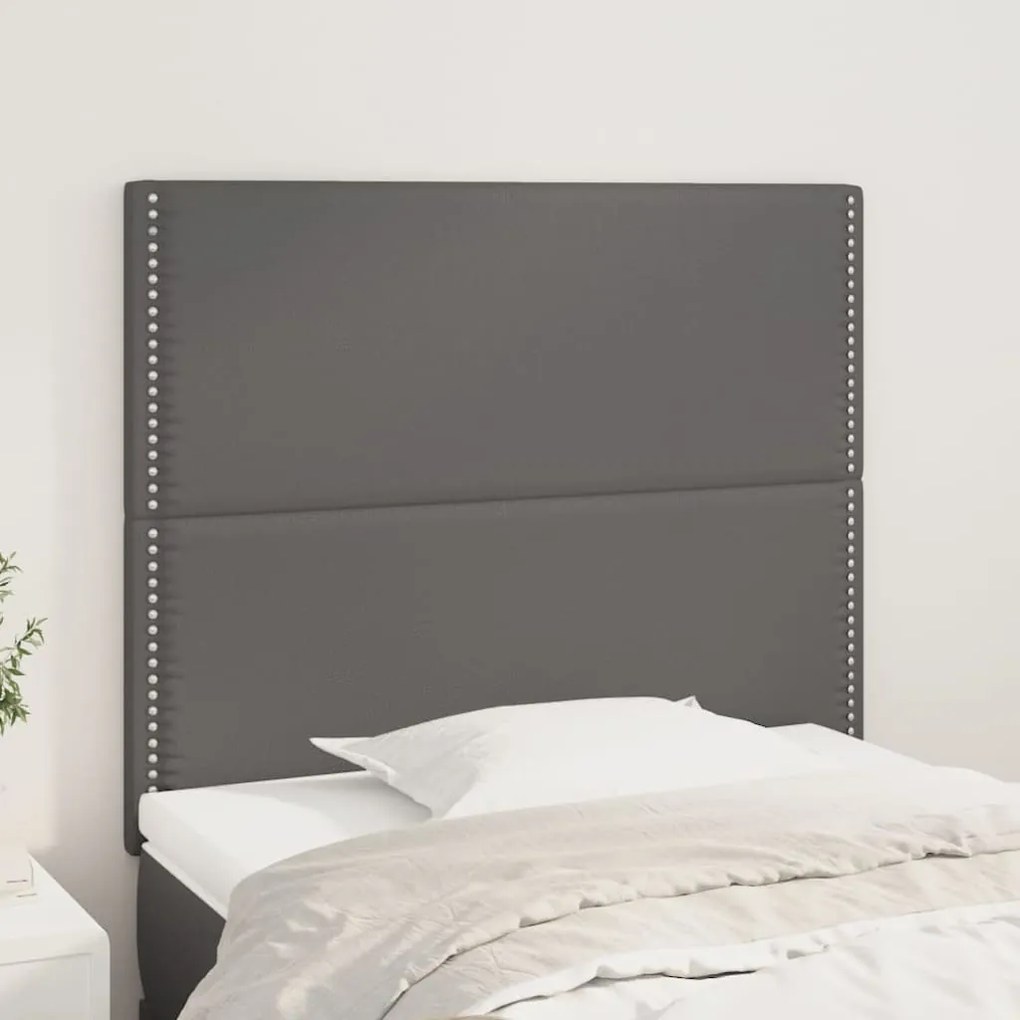 vidaXL Tăblii de pat, 2 buc, gri, 100x5x78/88 cm, piele ecologică