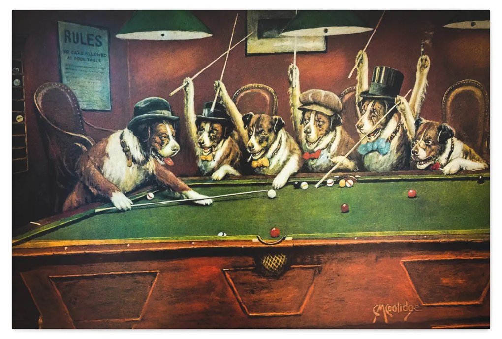 Tablou canvas Dog Playing Snooker 120x80 cm