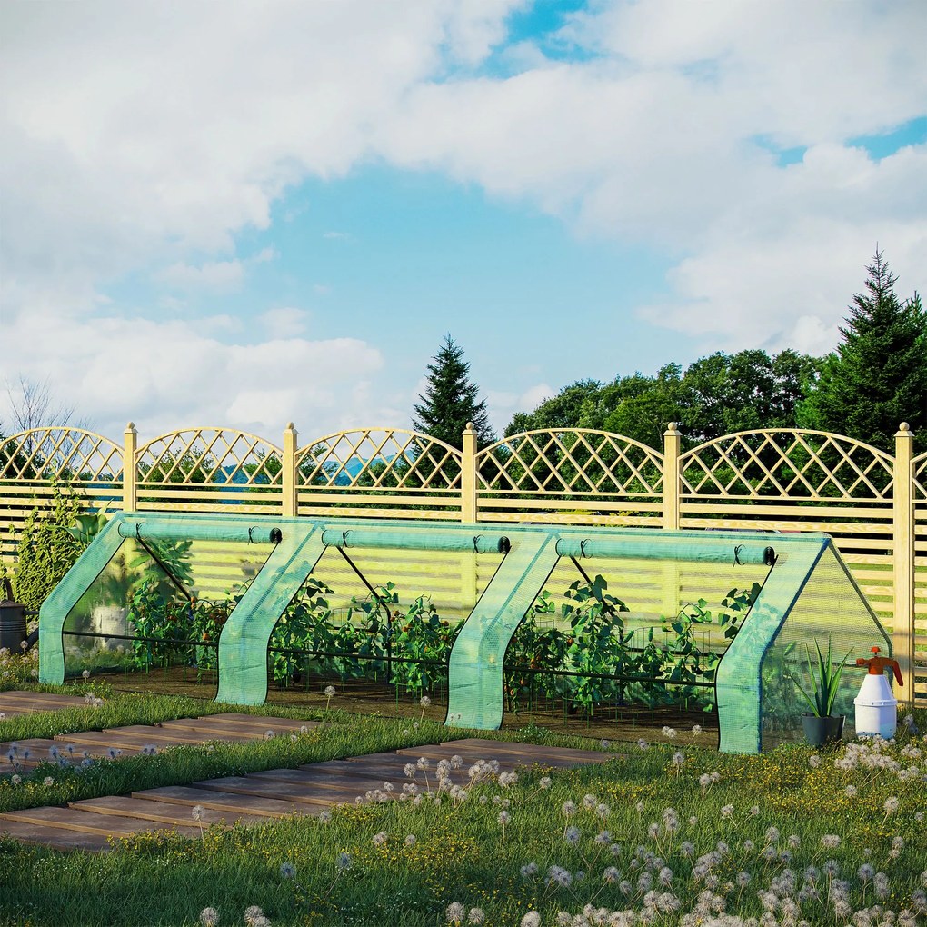 Outsunny Sera de gradina din Otel, sera pentru legume cu Invelis in Polietilen cu 3 Porti Verde 400x100x80cm | Aosom Romania