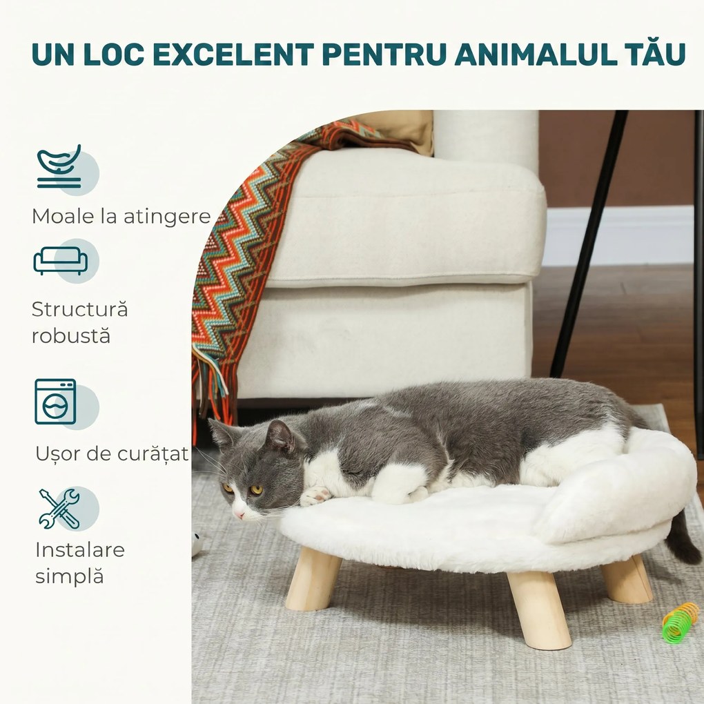 PawHut Canapea pentru Câini și Pisici, Detașabilă, din Pluș, Gri | Aosom Romania