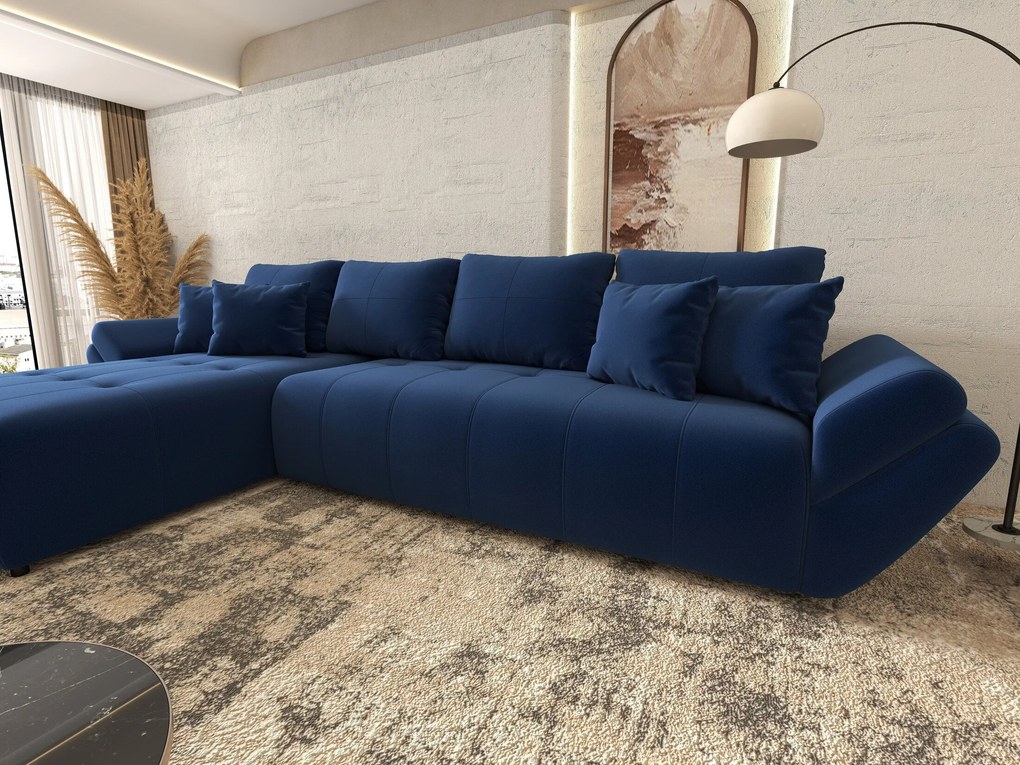 Colțar extensibil dumonde cu ladă de depozitare si sezut confortabil din spuma high-density, Berlin XL Royal Albastru 350x185 cm